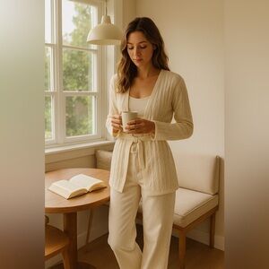 SOL Alpaca Cream Baby Alpaca + Bamboo Belted Cardigan – Size M/L